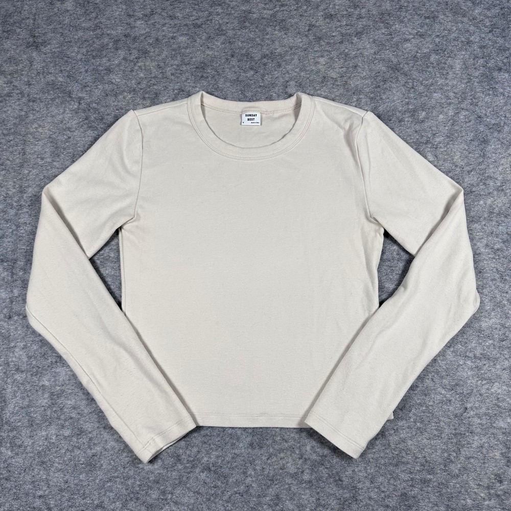 Sunday Best Long Sleeve Top Womens S Cream Beige Crewneck